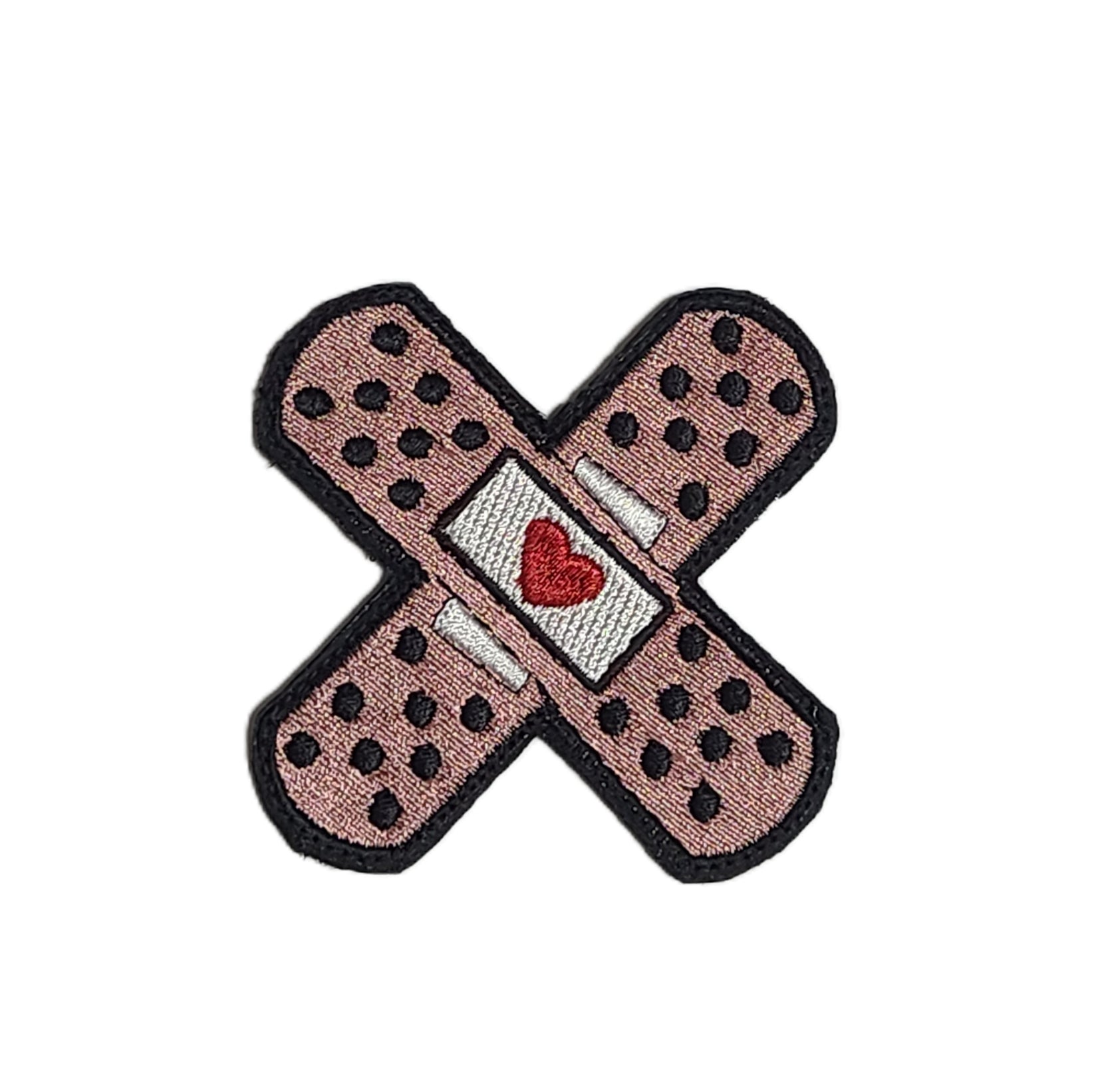 ベルクロワッペン 刺繍タイプ 絆創膏モチーフ ピンク□ミリタリー
