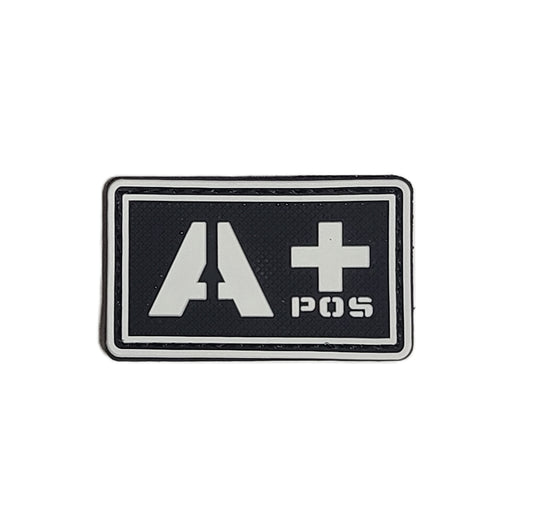 PVC 3D ベルクロワッペン ブラッドパッチ(血液型表示) A+ BK■蓄光 ブラック 3×5cm ミリタリー タクティカル ワッペン マジックテープ