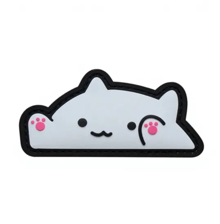 PVC 3D ベルクロワッペン Bキャット ホワイト■ミリタリー風 猫デザイン PVCパッチ