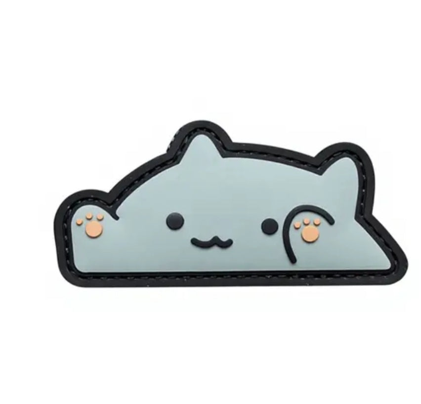 PVC 3D ベルクロワッペン Bキャット グレー■ミリタリー風 猫デザイン PVCパッチ