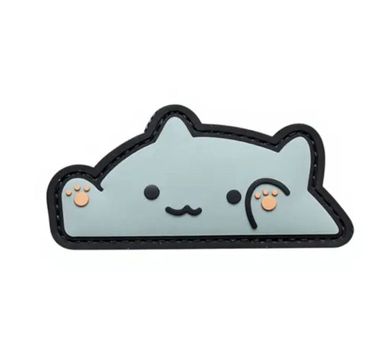 PVC 3D ベルクロワッペン Bキャット グレー■ミリタリー風 猫デザイン PVCパッチ