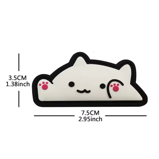 PVC 3D ベルクロワッペン Bon!go-Cats ホワイト■ミリタリー風 猫デザイン PVCパッチ