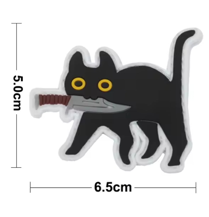 PVC タクティカルパッチ 黒猫 ベルクロ仕様□ミリタリー風 猫デザイン