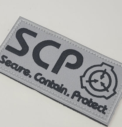 ミリタリー刺繍ワッペン ベルクロ仕様 SCPマーキング風 Mサイズ ホワイト SCP財団 サバイバルゲーム - AIA - Military Goods Store