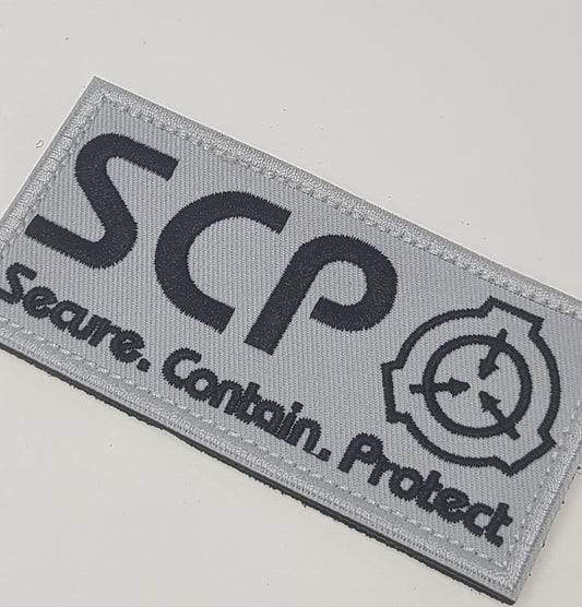 ミリタリー刺繍ワッペン ベルクロ仕様 SCPマーキング風 Mサイズ ホワイト SCP財団 サバイバルゲーム - AIA - Military Goods Store